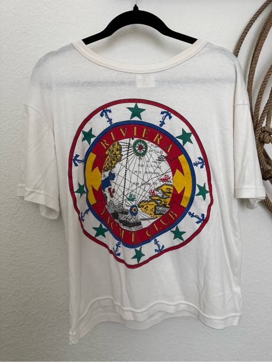 Vintage Tops - Vintage Riviera Yacht Club Graphic Tee - White with Multicolor Crest